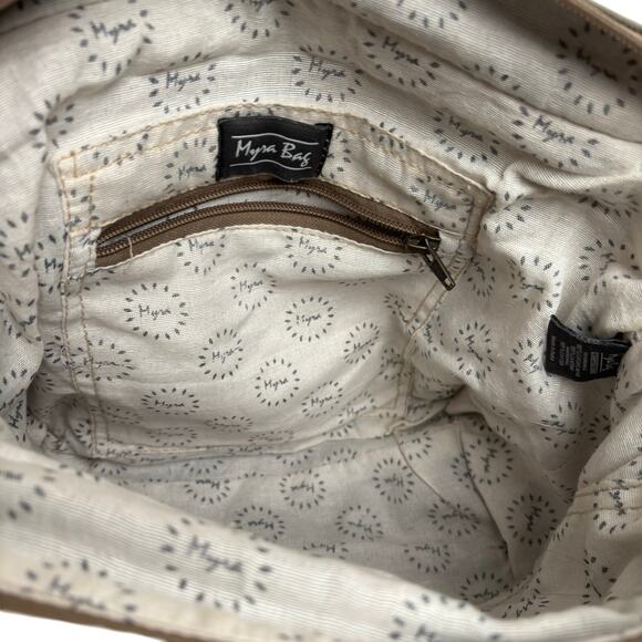 Myra Bag Classic Upcycled Canvas & Leather Messenger Bag - Picture 9 of 10